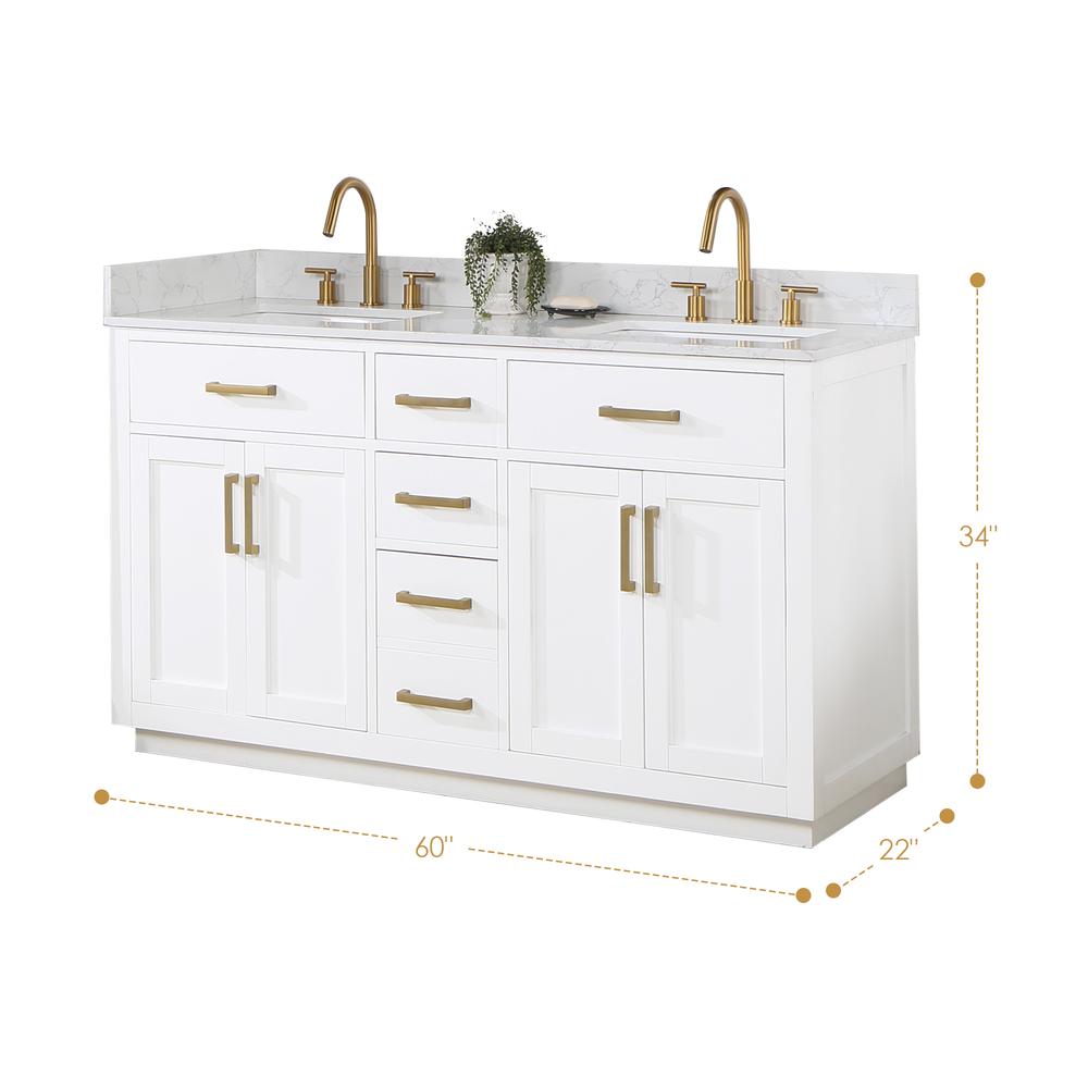 60" Double Bathroom Vanity in White without Mirror. Picture 3