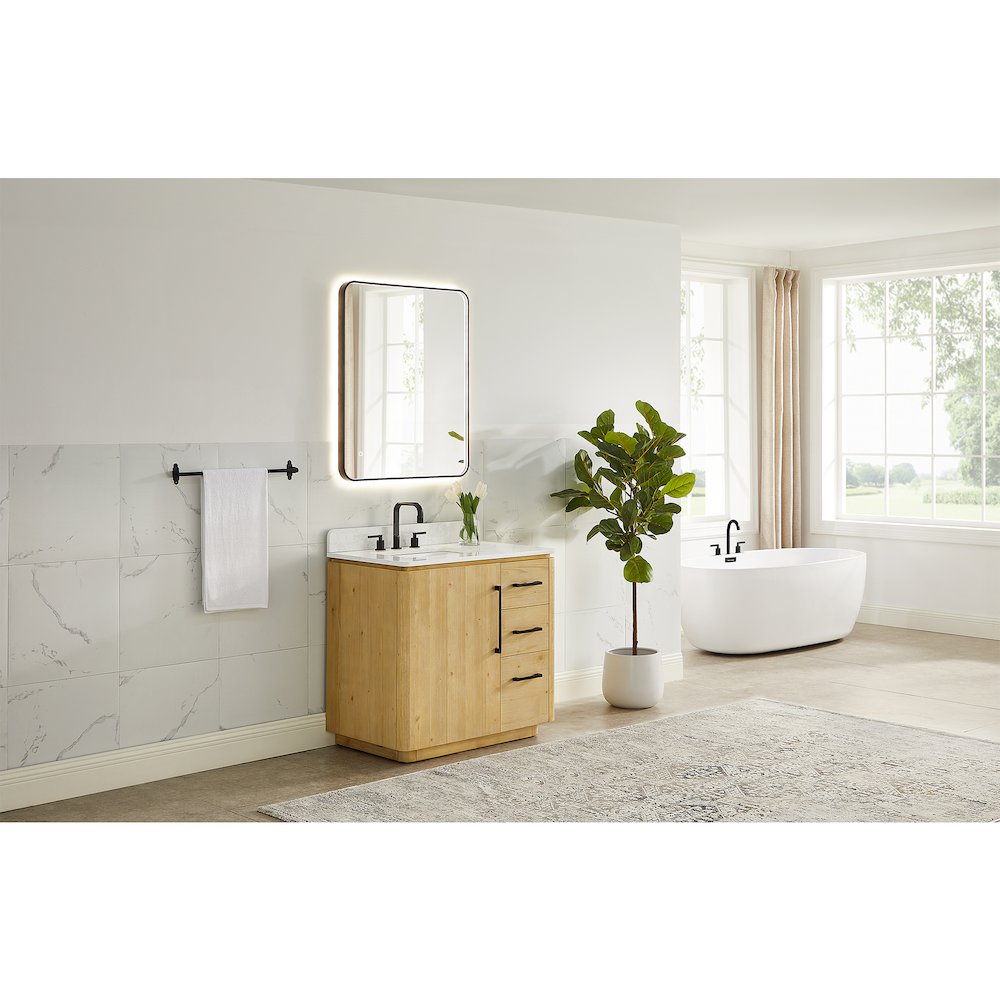36" Single Bathroom Vanity in Nature Brown with Grain White. Picture 15