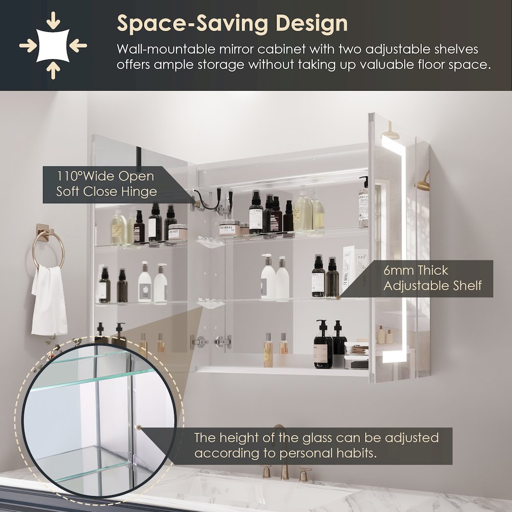 36" Frameless Surface-Mount/Recessed LED Lighted Bathroom Medicine Cabinet. Picture 14