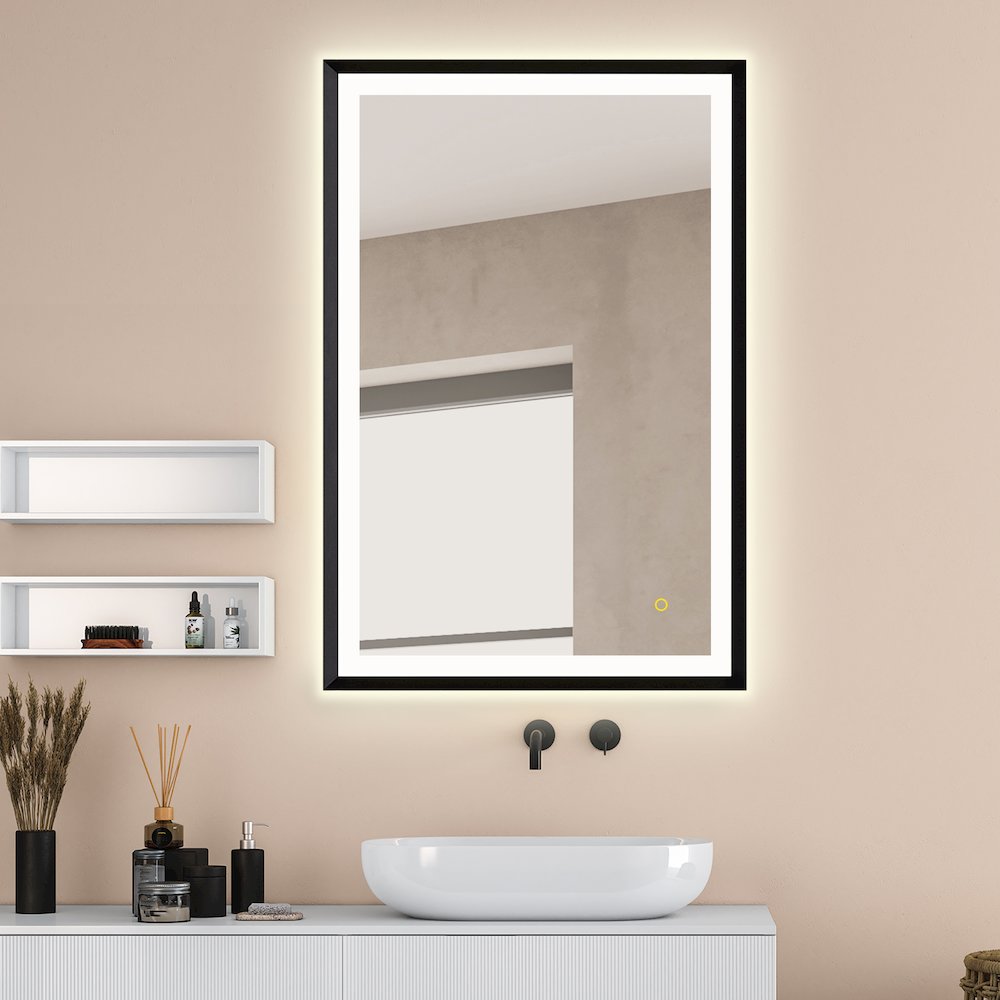 24"x36" Rectangular Wall Mirror in Matte Black Aluminum Framed. Picture 5