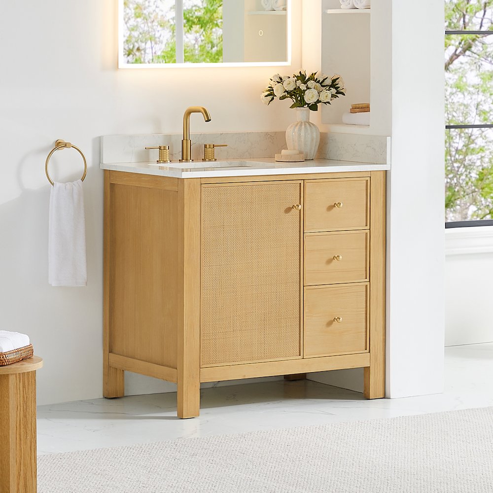 Cedar 36" Single Bathroom Vanity in Natural Wood. Picture 3