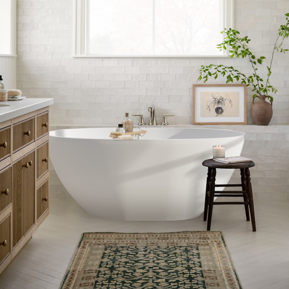 55" x 30" Solid Surface Soaking Bathtub and Integrated Overflow. Picture 10