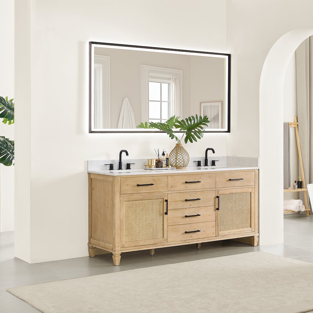 72" Double Bathroom Vanity in with Grain White Engineered Stone Countertop. Picture 3