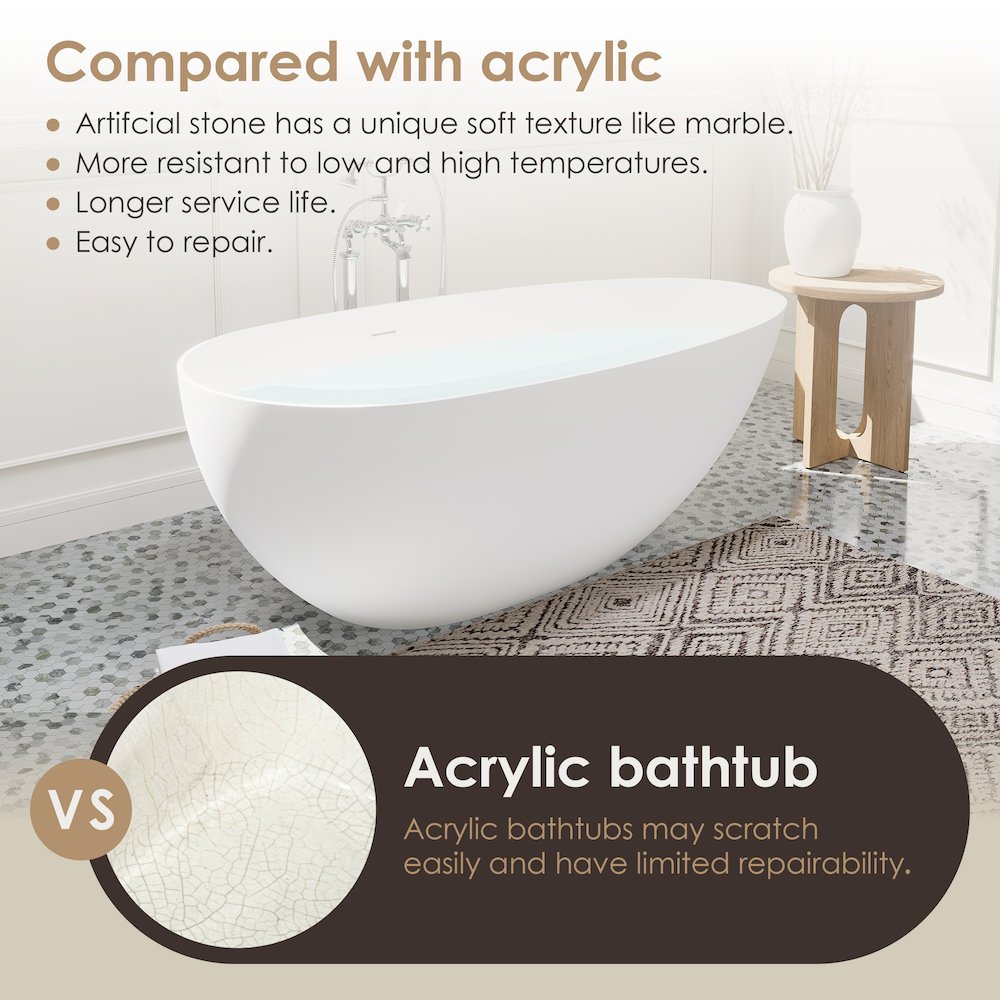 67" x 34" Solid Surface Soaking Bathtub and Integrated Overflow. Picture 13