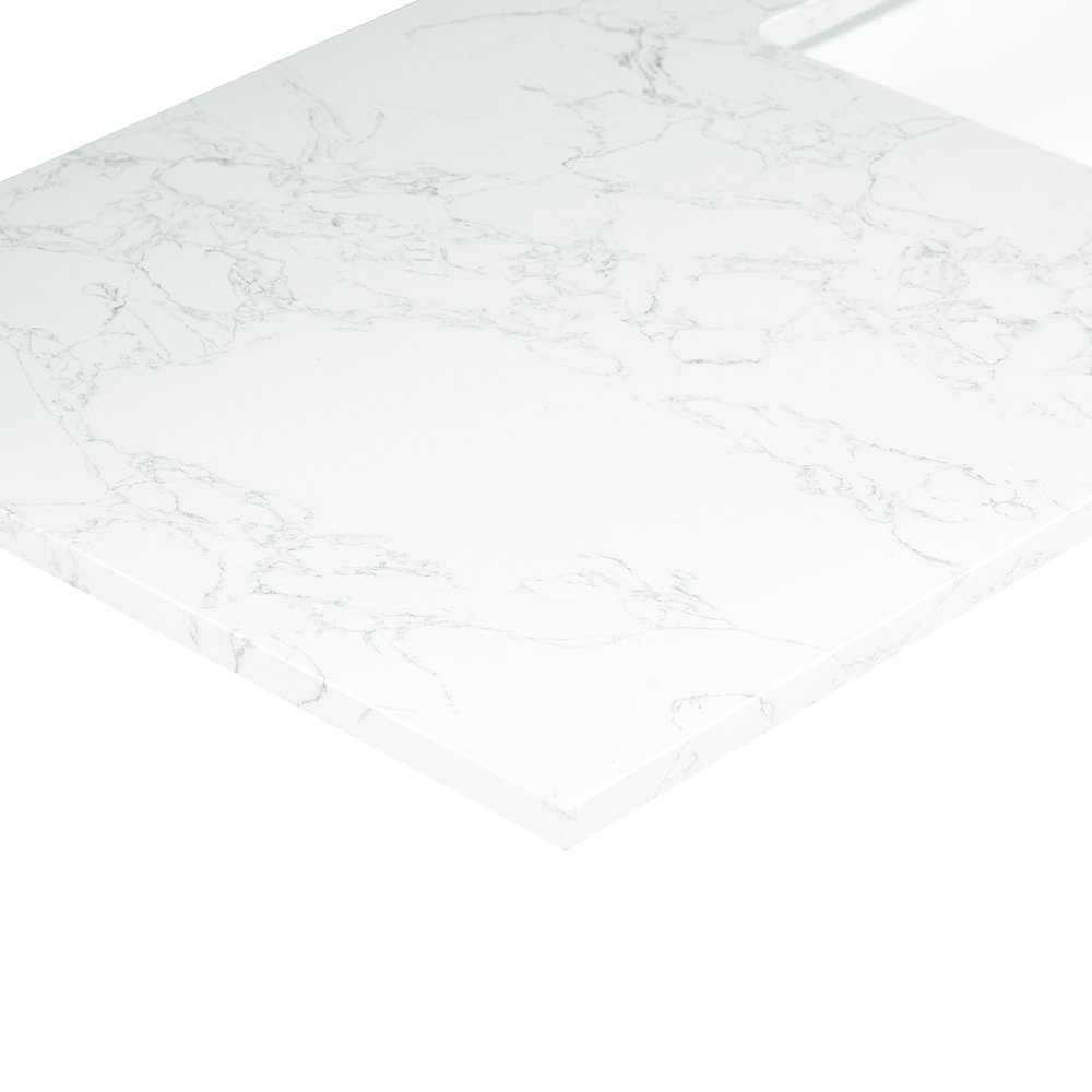 Ceres 43. in Engineered Stone Vanity Top in Grain White with Single White Sink. Picture 3