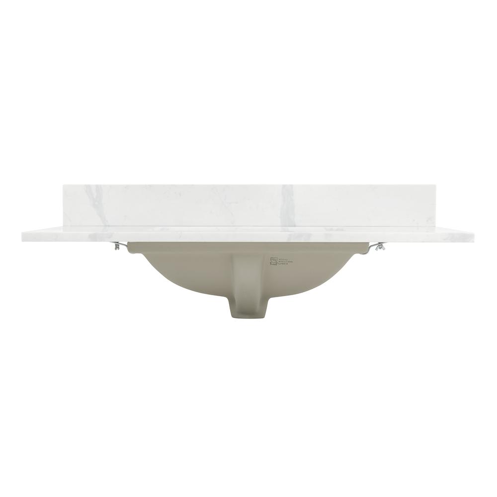 Arbios 36. in Quartz Stone Vanity Top in Calacatta White with White Sink. Picture 2