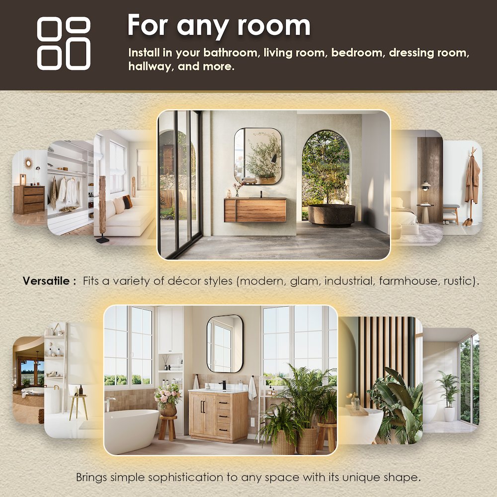 36x30" Rectangular Aluminum Framed in Matte Black Modern Bathroom Wall Mirror. Picture 14