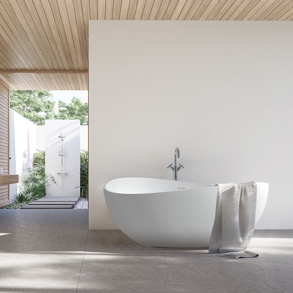 63" x 39" Solid Surface Soaking Bathtub and Integrated Overflow. Picture 8