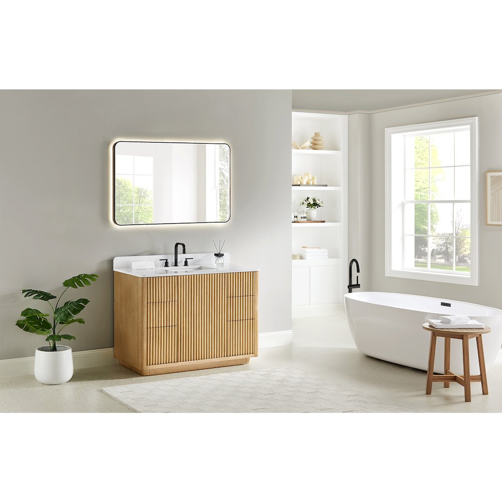 48" Single Bathroom Vanity in Washed Light Brown with Grain White. Picture 16