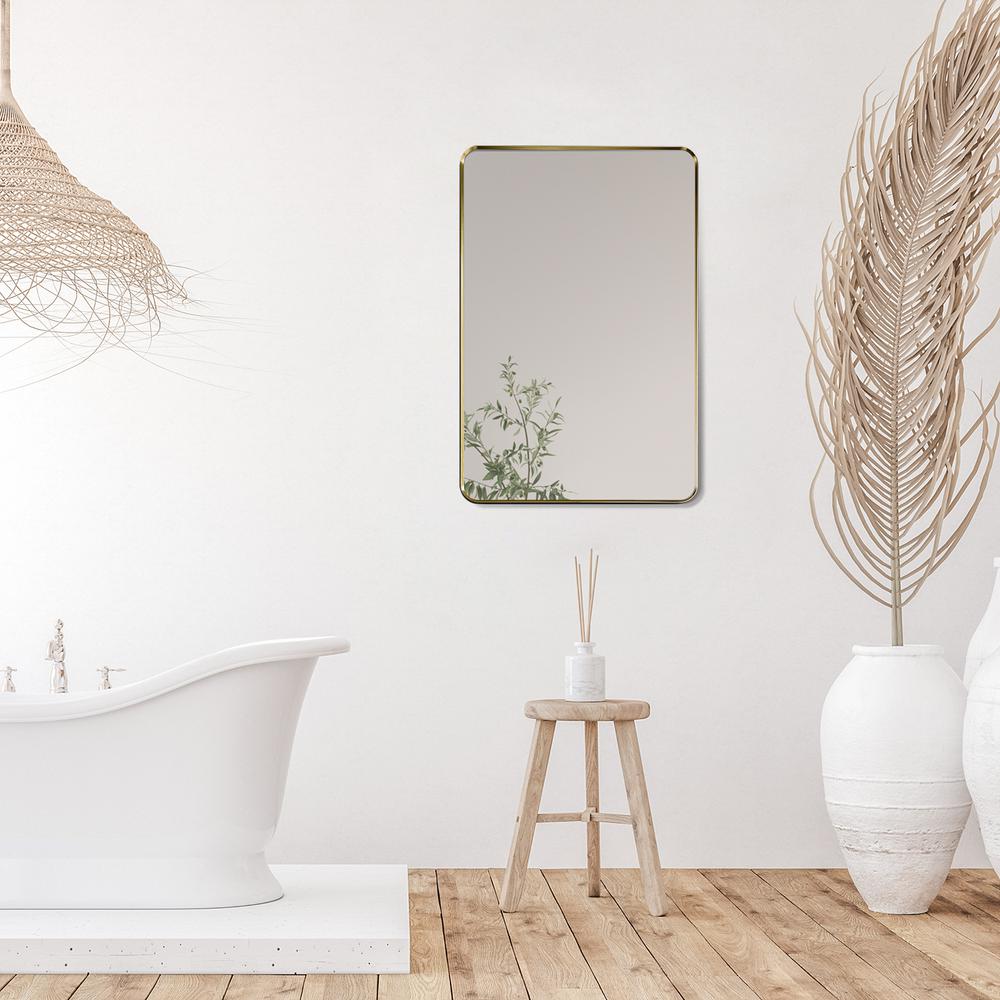 Nettuno 24" Rectangle Bathroom/Vanity Brushed Gold Aluminum Framed Wall Mirror. Picture 11