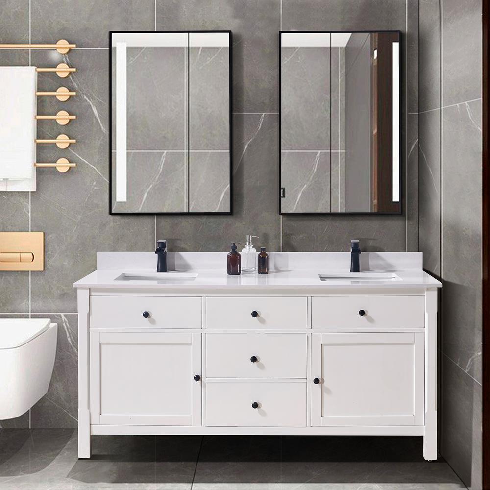 73 in. Composite Stone Vanity Top in Jazz White with White Sink. Picture 8