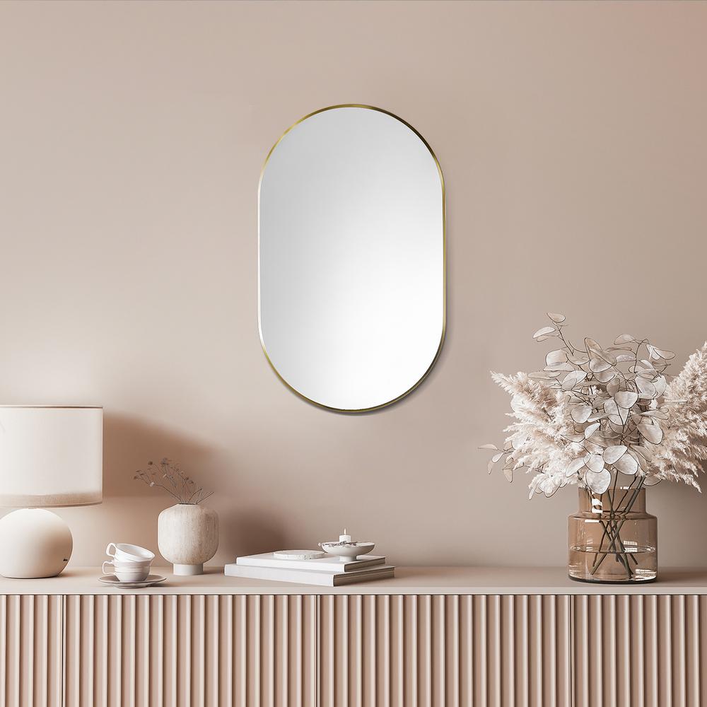 Ispra 36" Oval Bathroom/Vanity Brushed Gold Aluminum Framed Wall Mirror. Picture 9