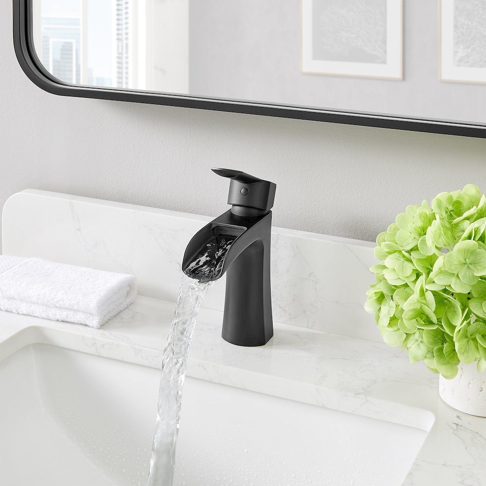 Single Hole Single-Handle Waterfall Bathroom Faucet in Matte Black. Picture 14