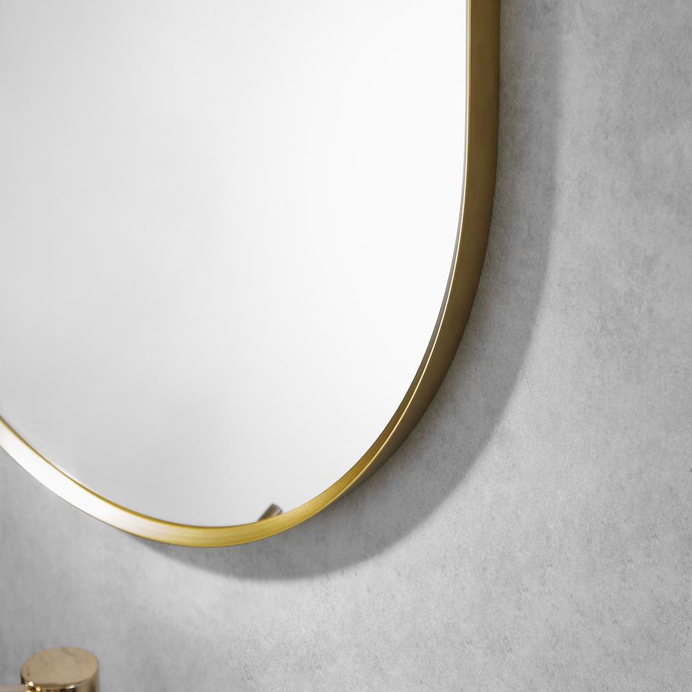 Ispra 36" Oval Bathroom/Vanity Brushed Gold Aluminum Framed Wall Mirror. Picture 4