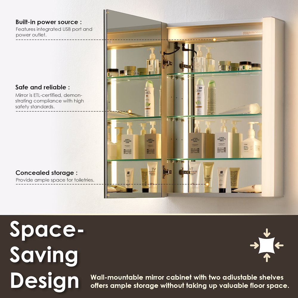 24"x32" Rectangular Bathroom Aluminum Mirror Medicine Cabinet. Picture 13
