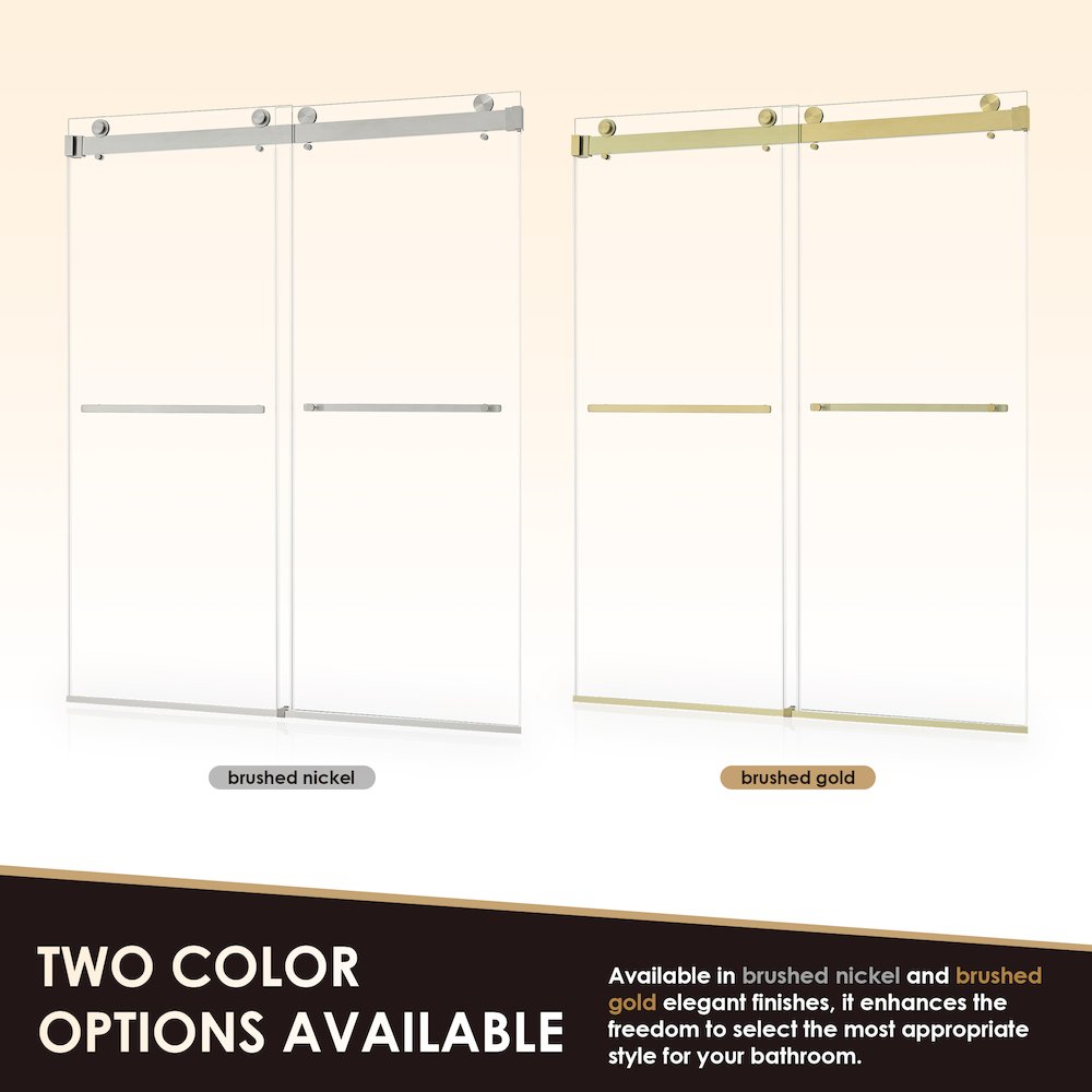 Frameless Exposed Roller Shower Door in Brushed Nickel with Clear Glass. Picture 14