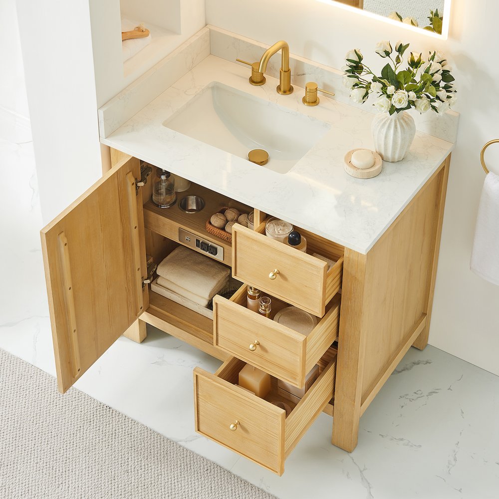 Cedar 36" Single Bathroom Vanity in Natural Wood. Picture 5