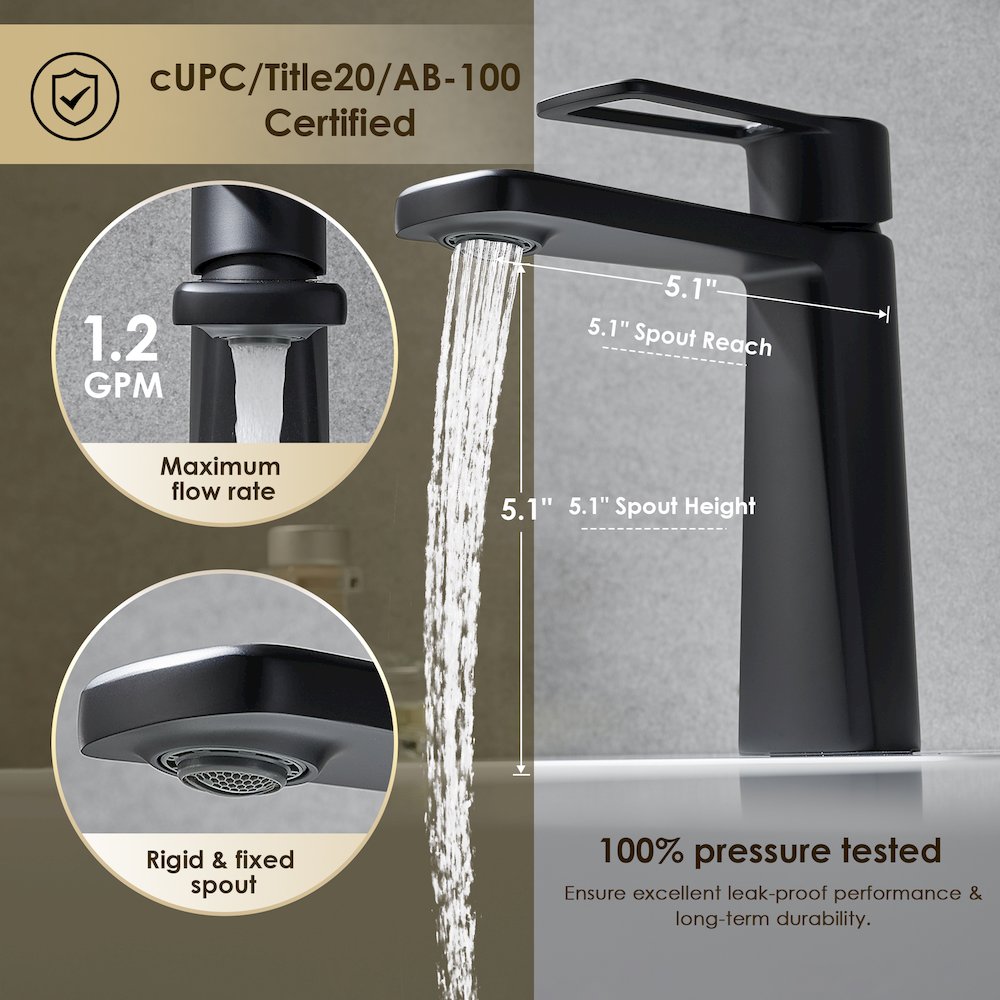 Single Hole Single-Handle Bathroom Faucet in Matte Black. Picture 10