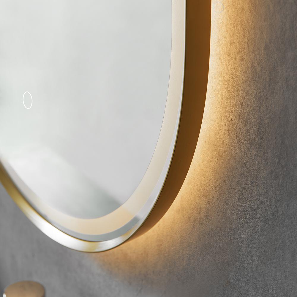 Framed in Brushed Gold Modern Bathroom/Vanity LED Lighted Wall Mirror. Picture 4