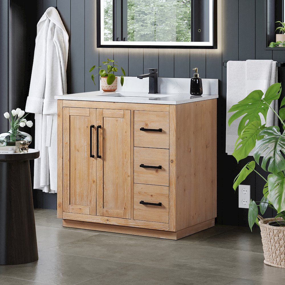 36" Single Bathroom Vanity with Grain White Countertop without Mirror. Picture 3