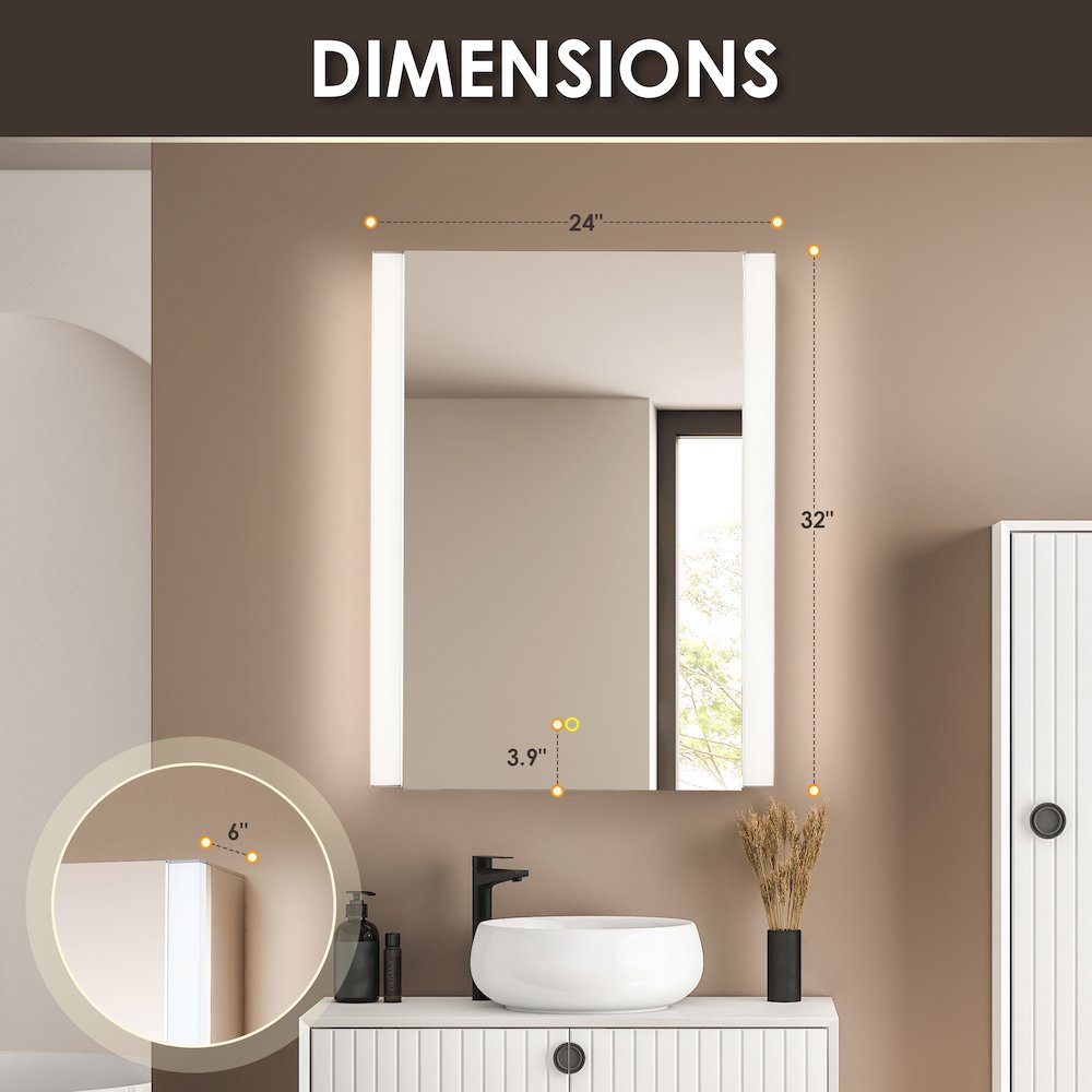 24"x32" Rectangular Bathroom Aluminum Mirror Medicine Cabinet. Picture 16