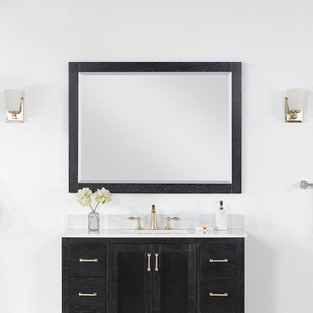 48" Rectangular Bathroom Wood Framed Wall Mirror in Black Oak. Picture 3