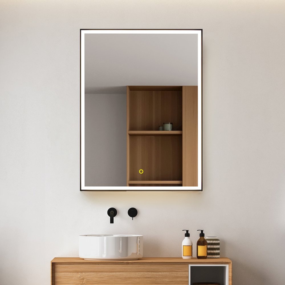 24"x32" Rectangular Bathroom Black Aluminum Mirror Medicine Cabinet. Picture 5