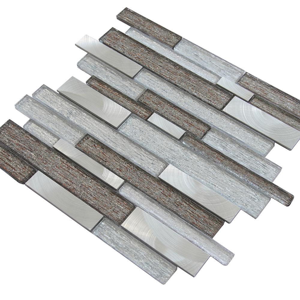 Glena 11.8" x 11.8" Rectangular Laminated Glass Mosaic Mix Aluminum Wall Tile. Picture 2