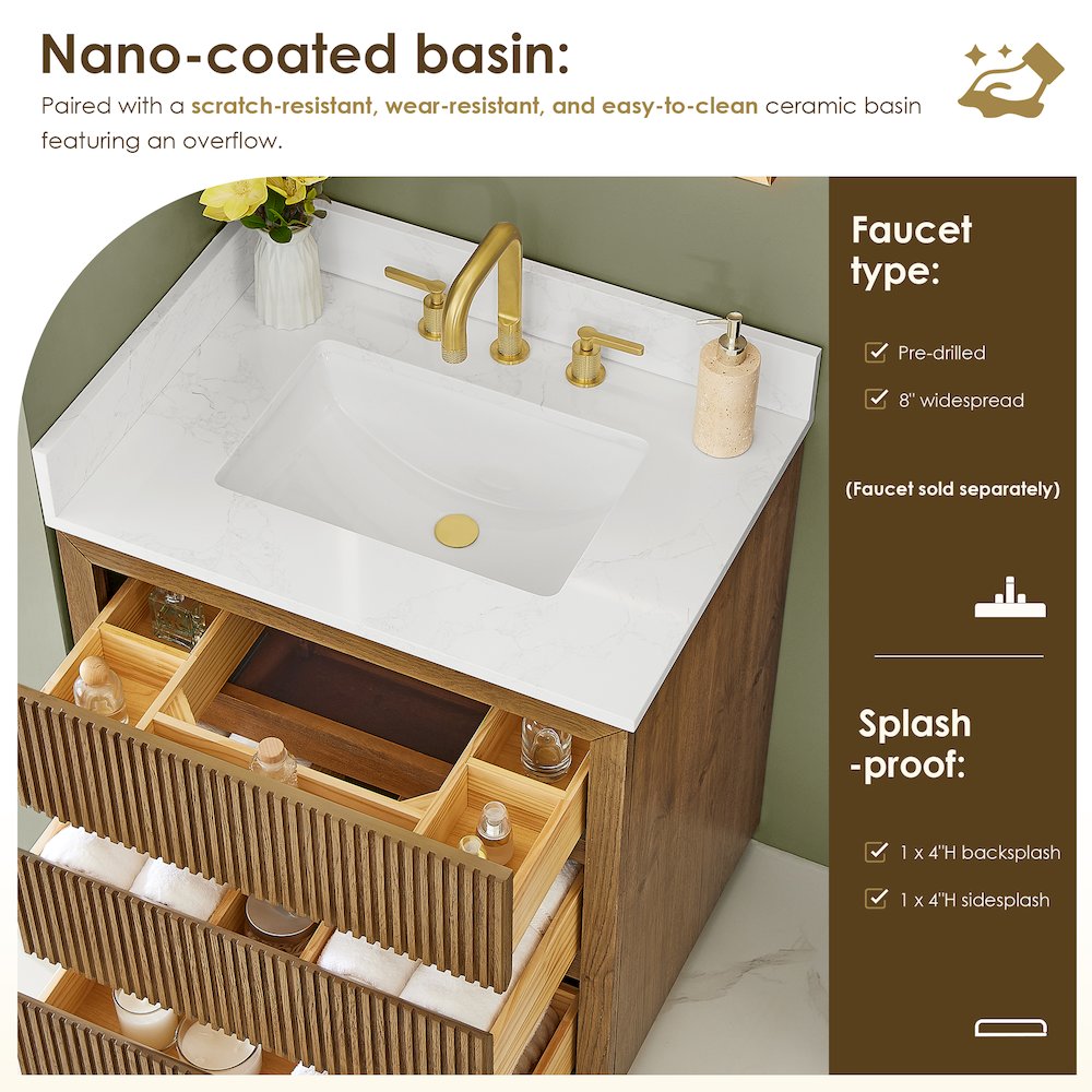 Navan 30" Single Bathroom Vanity in Weathered Brown. Picture 9