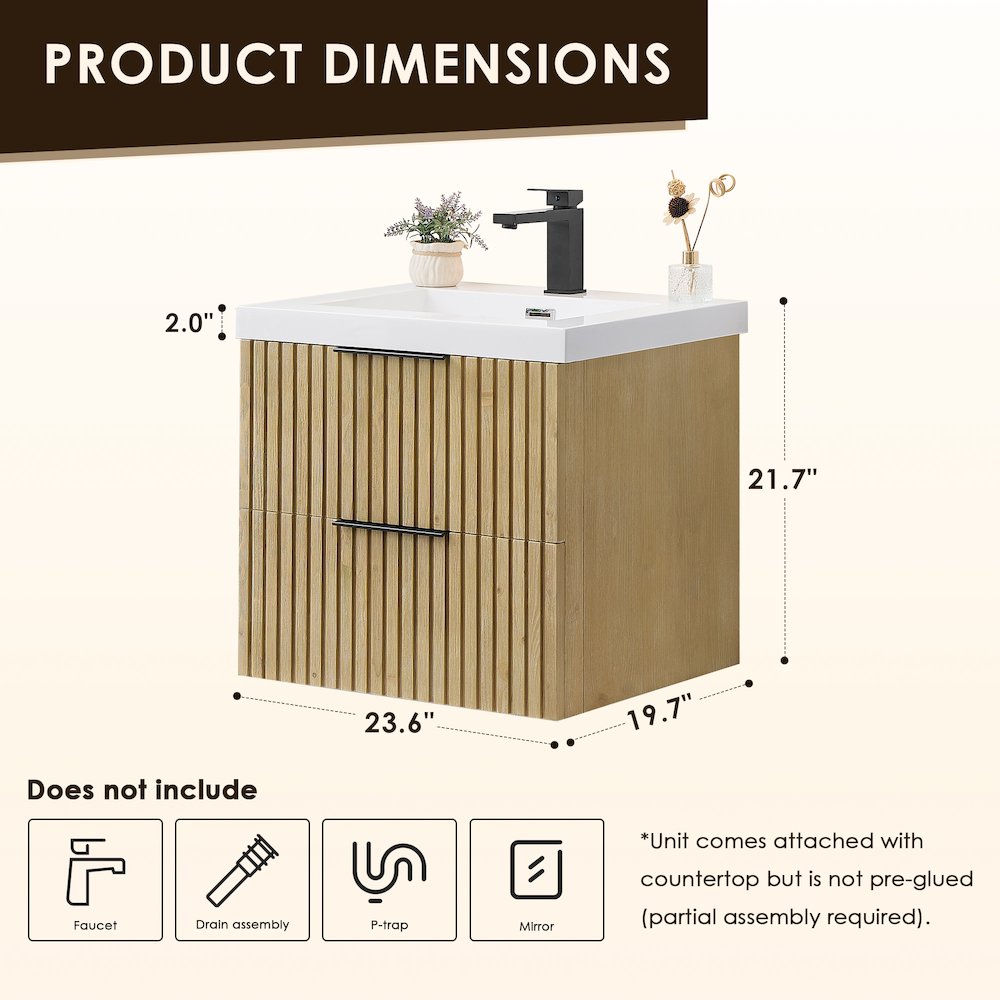 Single Bathroom Vanity in Nature Brown White Artificial Drop-in Sink. Picture 10