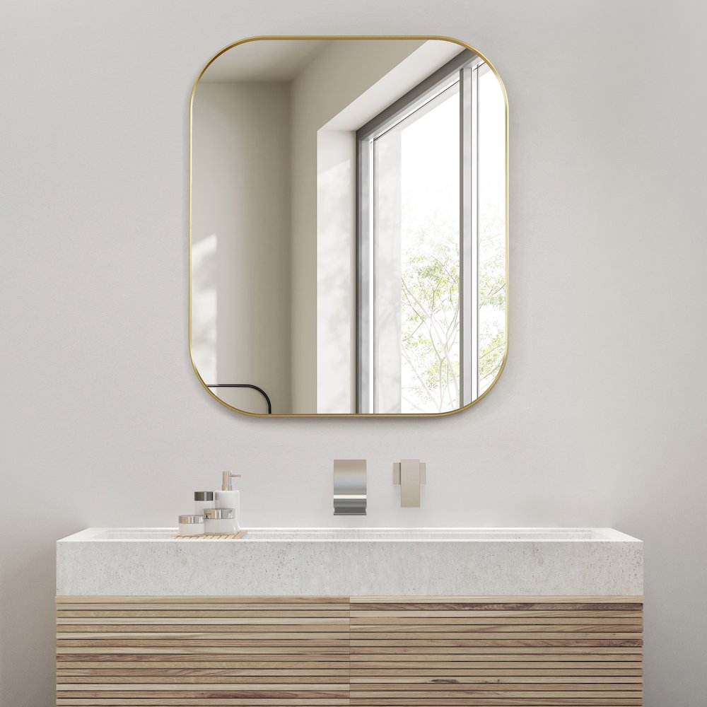 36x30" Rectangular Aluminum Framed in Brushed Gold Modern Bathroom Wall Mirror. Picture 4