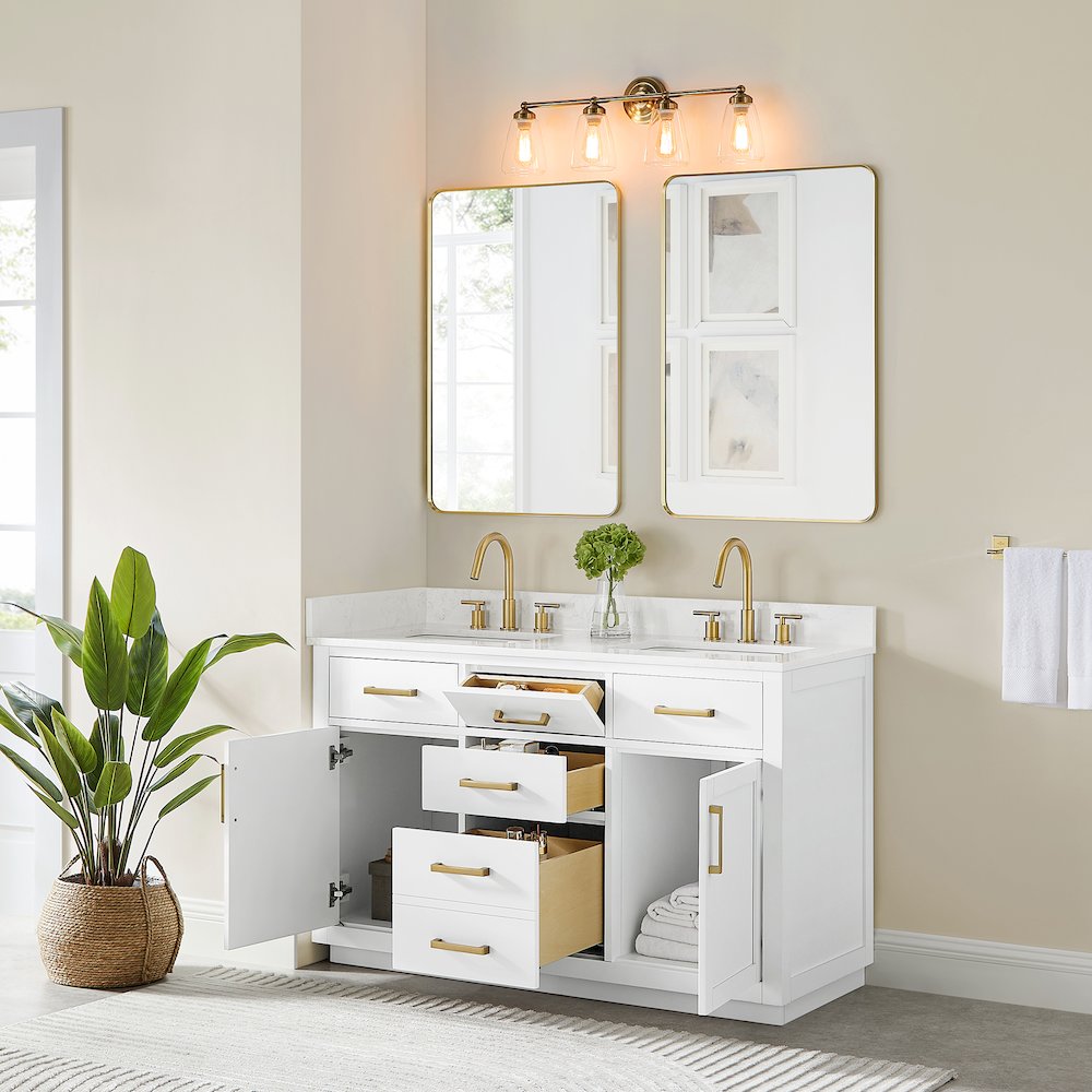 54" Double Bathroom Vanity in White with Grain White. Picture 4