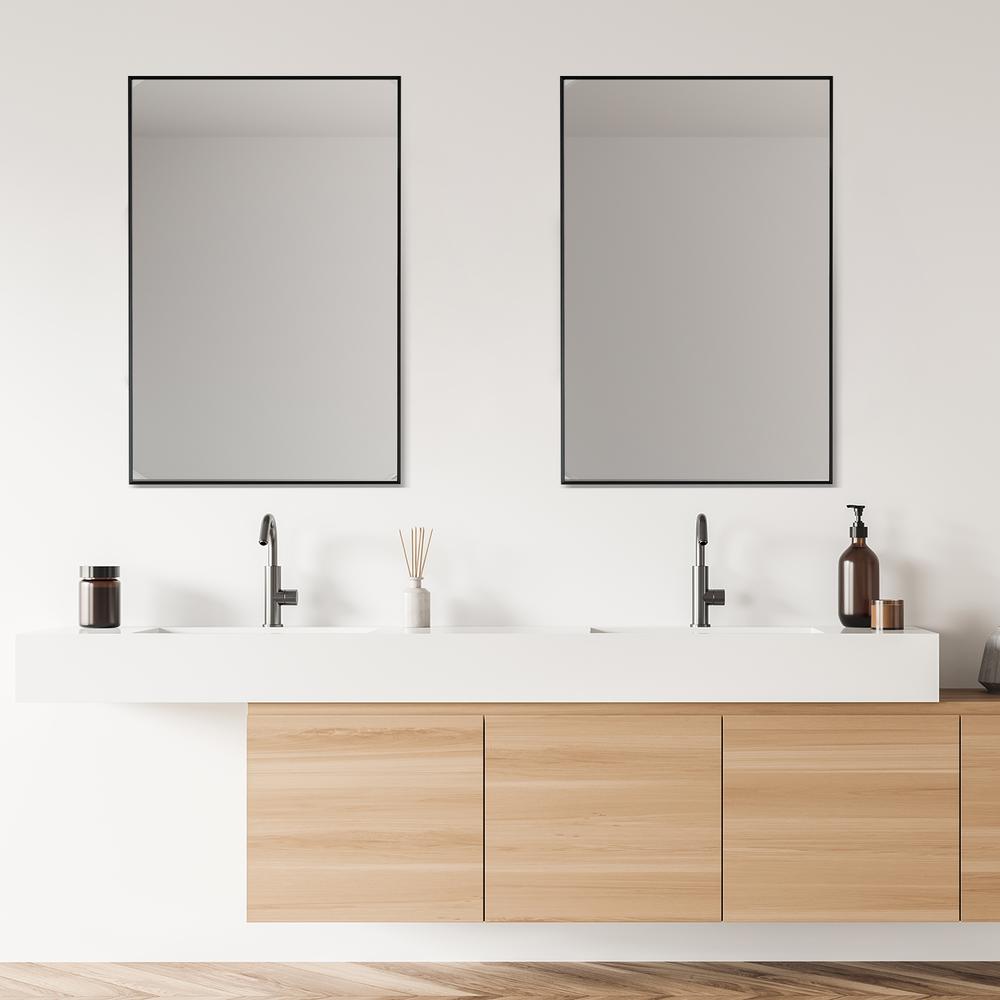 Sassi 24" Rectangle Bathroom/Vanity Matt Black Aluminum Framed Wall Mirror. Picture 11