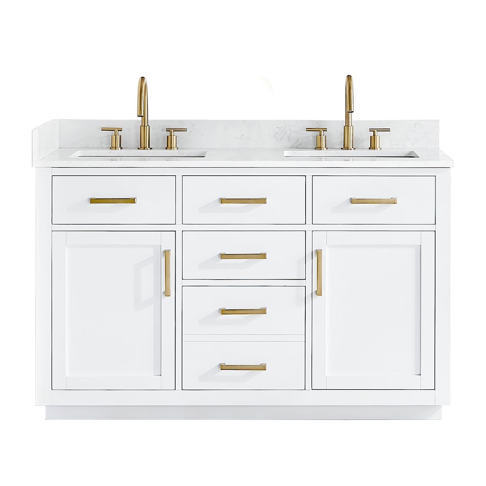 54" Double Bathroom Vanity in White with Grain White. Picture 1