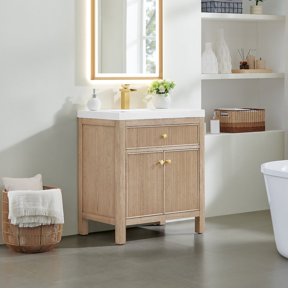 Cerrito 30" Single Bathroom Vanity in Natural Oak. Picture 3