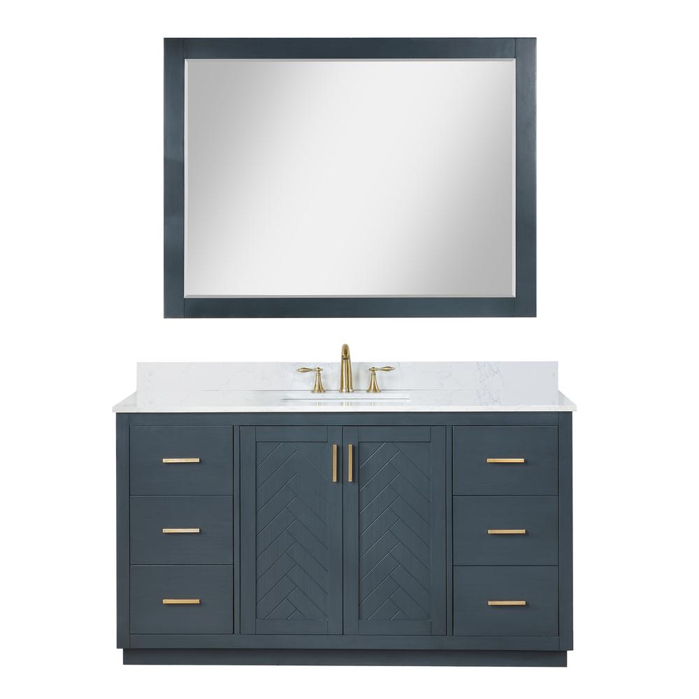 60" Single Bathroom Vanity Set in Classic Blue with Mirror. Picture 1