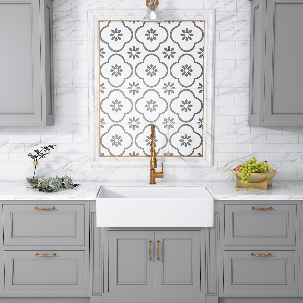 Kosula Glossy White Ceramic Rectangular 36" L x 19.8" W Farmhouse Sink. Picture 8