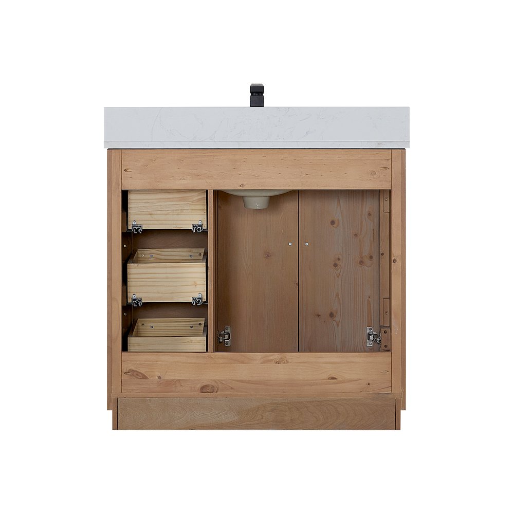 36" Single Bathroom Vanity with Grain White Countertop with Mirror. Picture 14