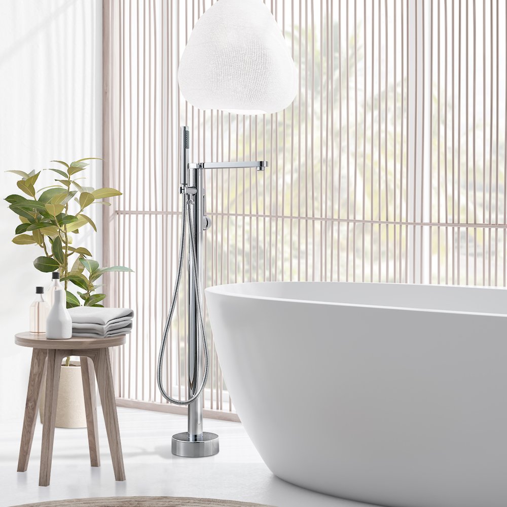 Double Lever Handles Freestanding Floor Mounted Tub Filler. Picture 4