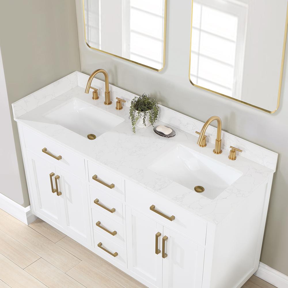 60" Double Bathroom Vanity in White with Mirror. Picture 8