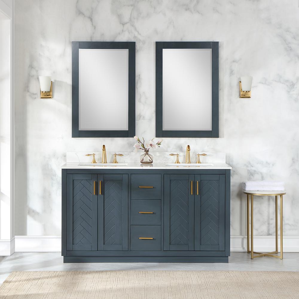 60" Double Bathroom Vanity Set in Classic Blue with Mirror. Picture 3