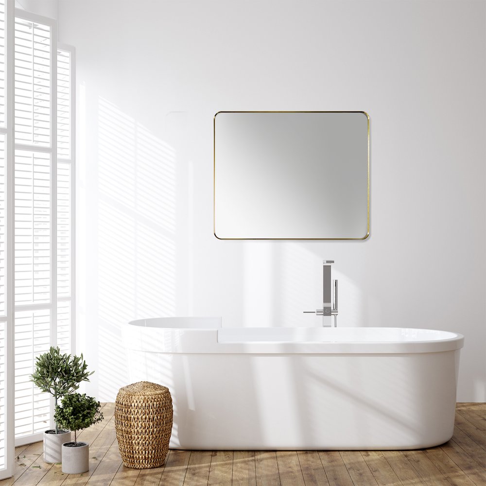 Nettuno 36" Rectangle Bathroom/Vanity Brushed Gold Aluminum Framed Wall Mirror. Picture 10