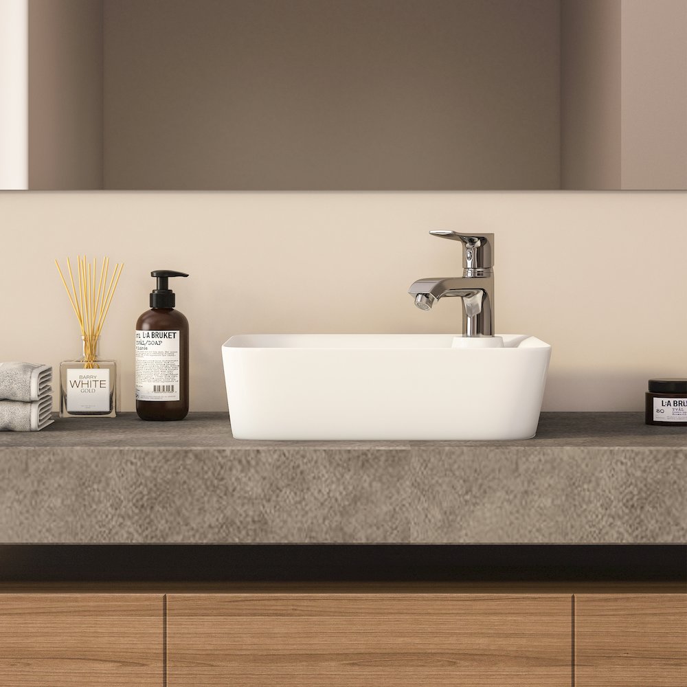 Leonis 17 in. Square White Finish Ceramic Vessel Bathroom Vanity Sink. Picture 10