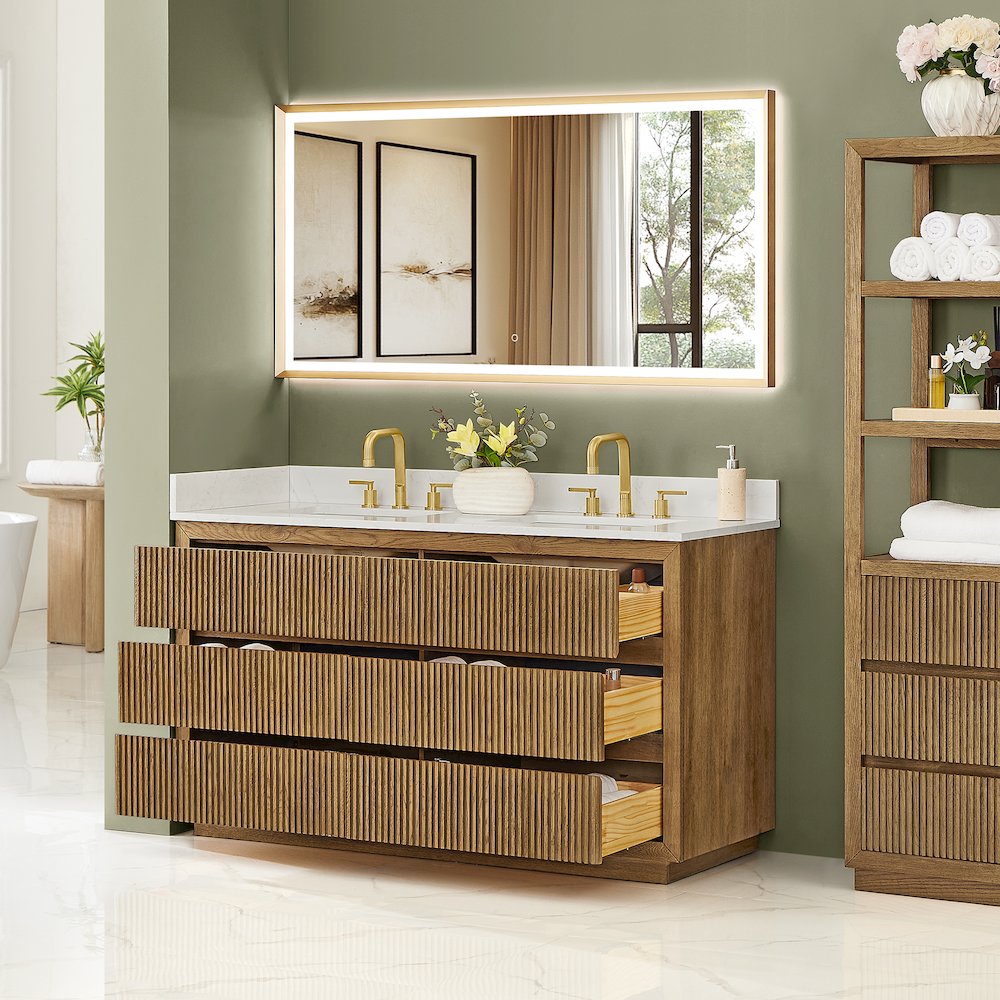 Navan 60" Double Bathroom Vanity in Weathered Brown. Picture 4