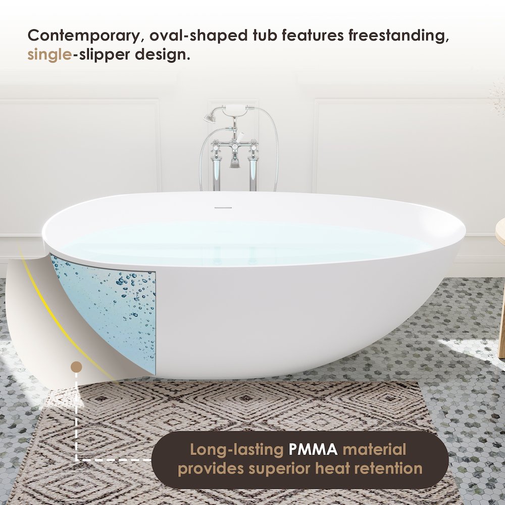 67" x 34" Solid Surface Soaking Bathtub and Integrated Overflow. Picture 12