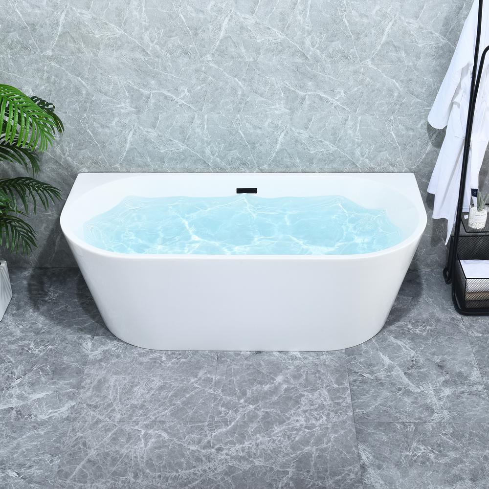 Satchi 67" x 32" Flatbottom Freestanding Acrylic Soaking Bathtub in Glossy White. Picture 9