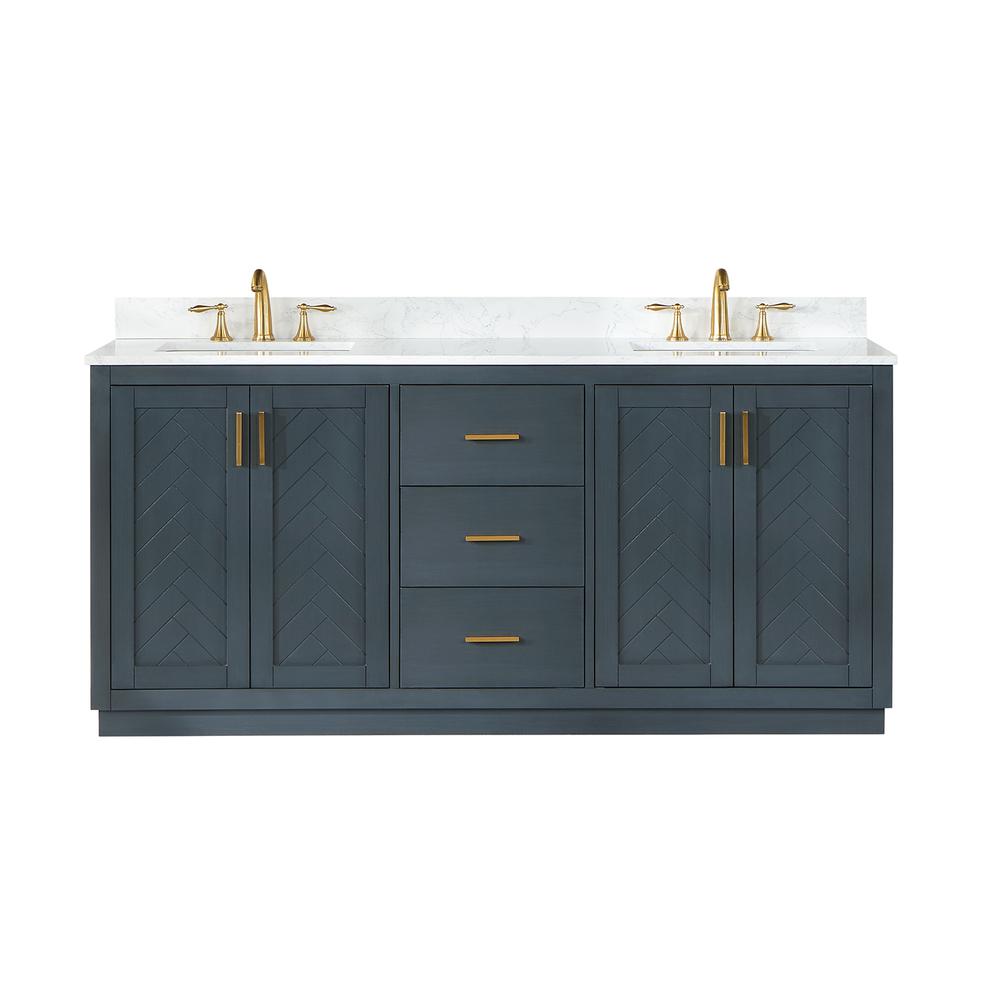 72" Double Bathroom Vanity Set in Classic Blue without Mirror. Picture 1