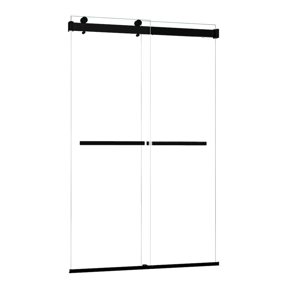 By Pass Frameless Shower Door in Matte Black with Clear Glass. Picture 2