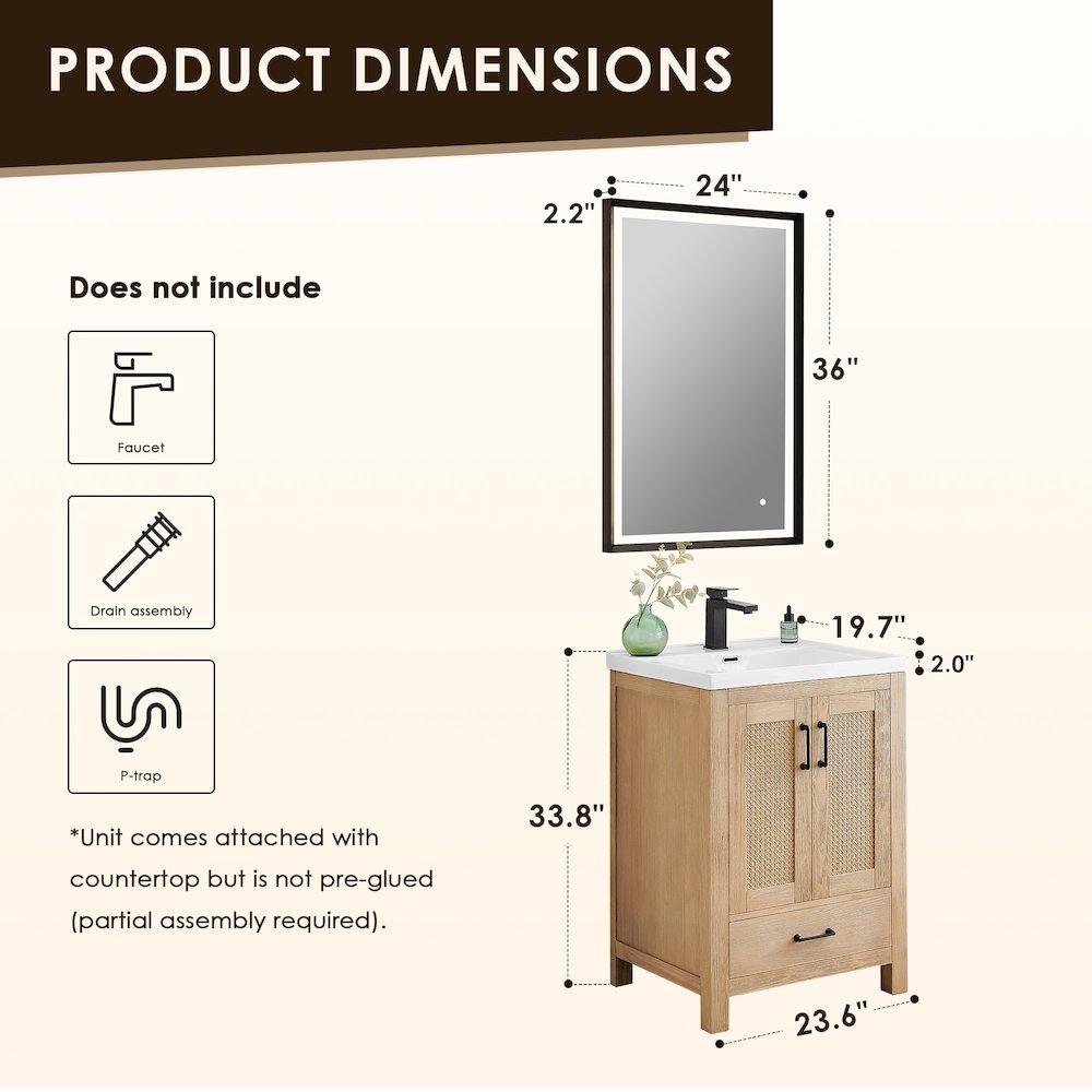 Single Bathroom Vanity in Light Brown White Ceramic Drop-in Sink. Picture 12