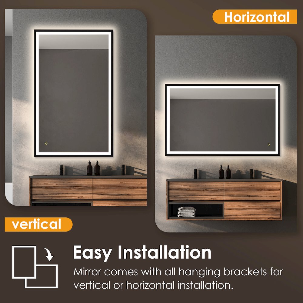 48"x30" Rectangular Wall Mirror in Matte Black Aluminum Framed. Picture 10